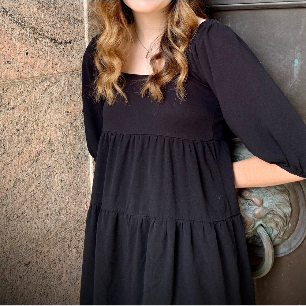 Shinestar Black Tiered Puff Sleeve Sundress